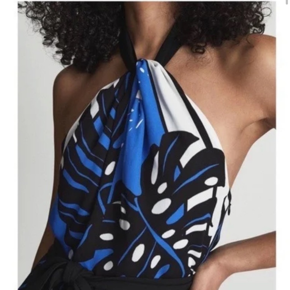 NWT Reiss Erin Blue Maxi Halter Tropical Print Sundress Resort Wear - Picture 5 of 12